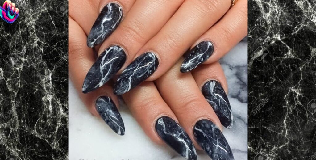 Classy Black Marble Nails