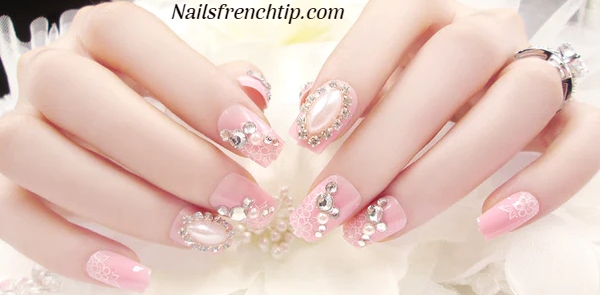 Nails With Pearls And Diamonds